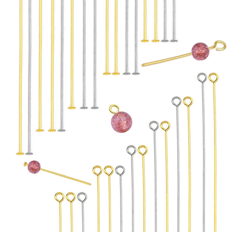 300 Uds. Pasadores de cabeza plana en forma de ojo blanco K 9 de Color dorado para fabricación de joyería, accesorios de reparación de pendientes DIY 20 30 35 40 50mm