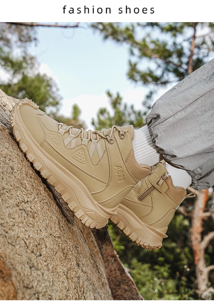 Herren-High-Top-Outdoor-Freizeitsportschuhe, mit stoßfestem Zehenschutz, rutschfester und abriebfester Sohle mit tiefem Profil, seitlichem Reißverschluss für einfaches An- und Ausziehen, geeignet für Wanderungen und Trekking, strapazierfähig und langlebig. – Detail 13