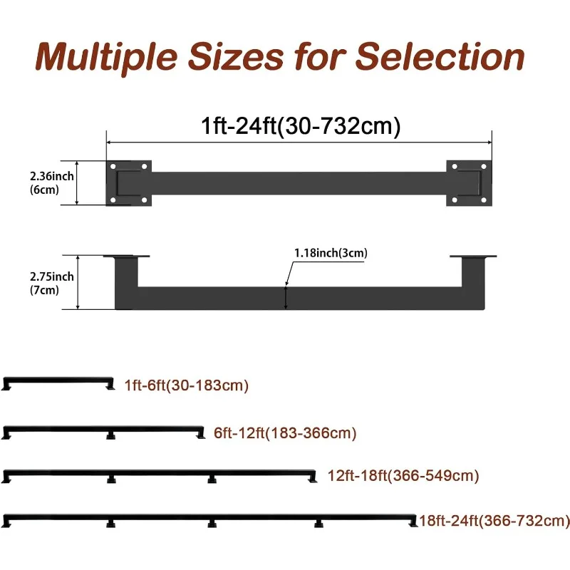 17FT สีดําอุตสาหกรรมเหล็กราวบันได,ผนังสนับสนุนสําหรับบันไดในร่มและกลางแจ้งชั้น,ลื่นและสนิม