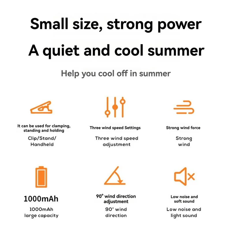 

SUNRI-бесшумный ручной вентилятор, 3 скорости ветра, мини-вентилятор с зажимом, перезаряжаемый через USB, 1000 мАч, портативный многофункциональный для дорожного зонта