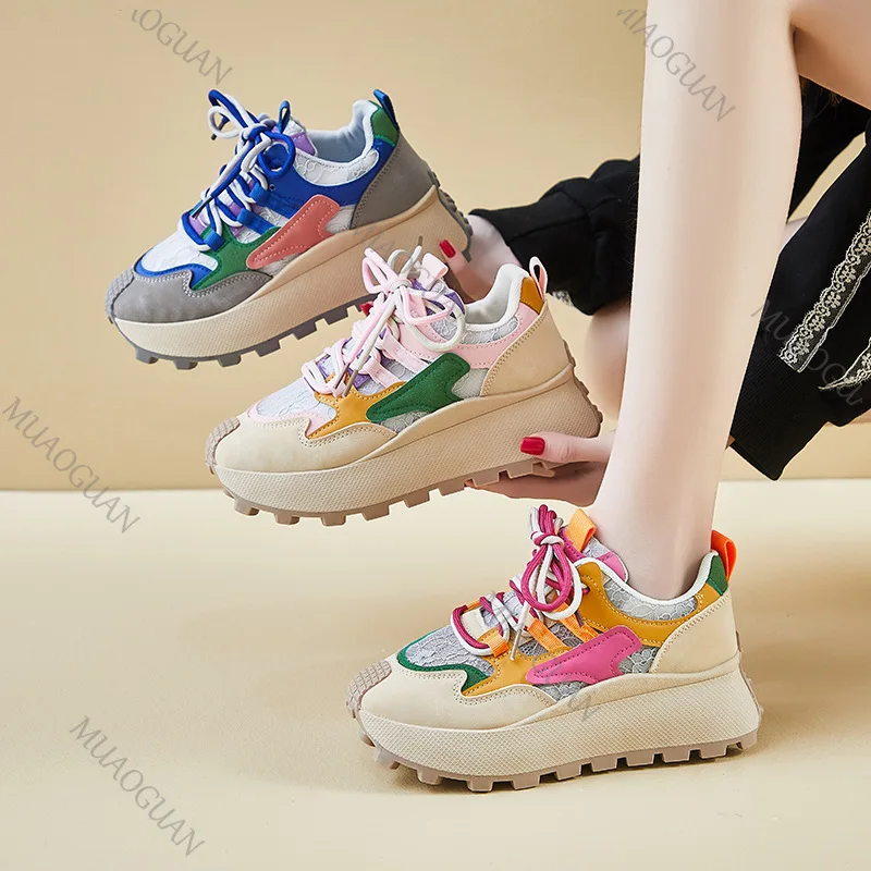 

Women Mixed Colors Sneakers Fashion Thick Sole Anti-slip Outdoor Casual Sport Shoes Breathable Designer Running Ladies Footwear