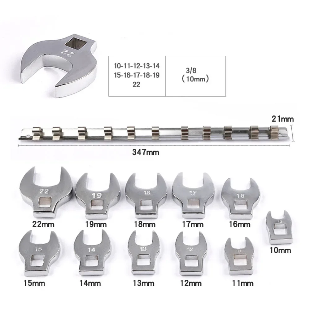 11pcs 10-22mm Metric Crow Foot Open End Wrench Keys 3/8 Inch Drive Wrench Set Processing Automotive Repair Hand Tools Parts