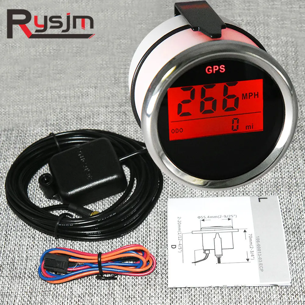 

Waterproof 52mm GPS Speedometer Digital Odometer Gauge + GPS Antenna for Car Truck Motorcycle 0-999 knots km/h mph 12V/24V Red
