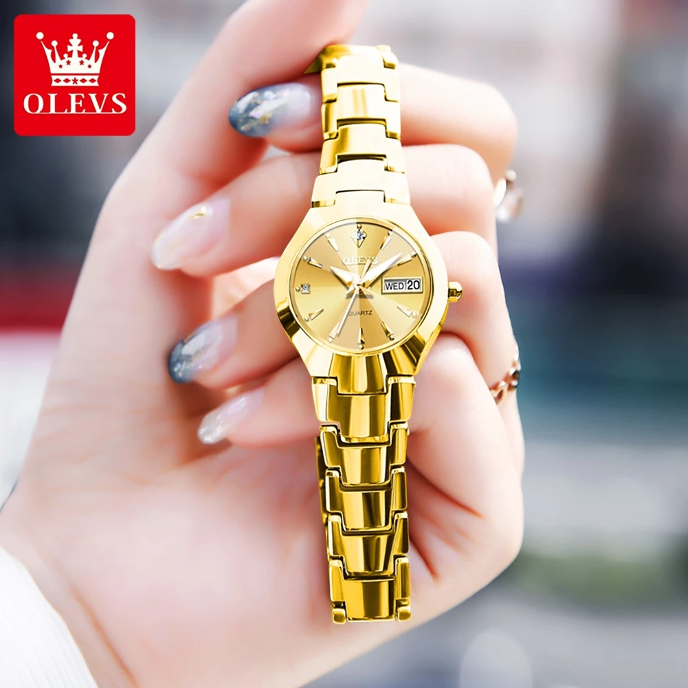 OLEVS 8697 Luxury Brand Luxurious Elegant Ladies Quartz Watch Calendar Display Diamond Mirror Tungsten Steel Strap Ladies Watch