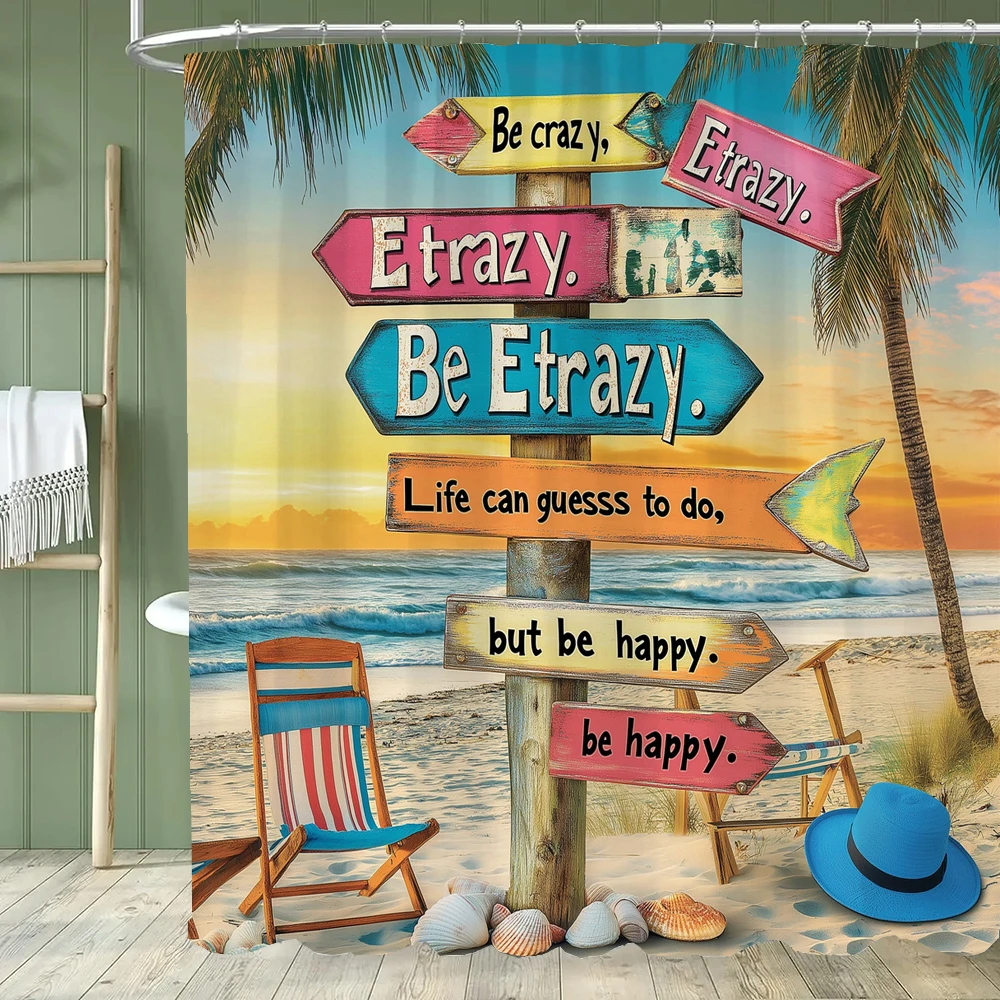 Sunshine Beach Sign landscape Shower Curtain for Bathroom Seascape Printing Bathtub Curtains Polyester Bath Curtain with Hooks