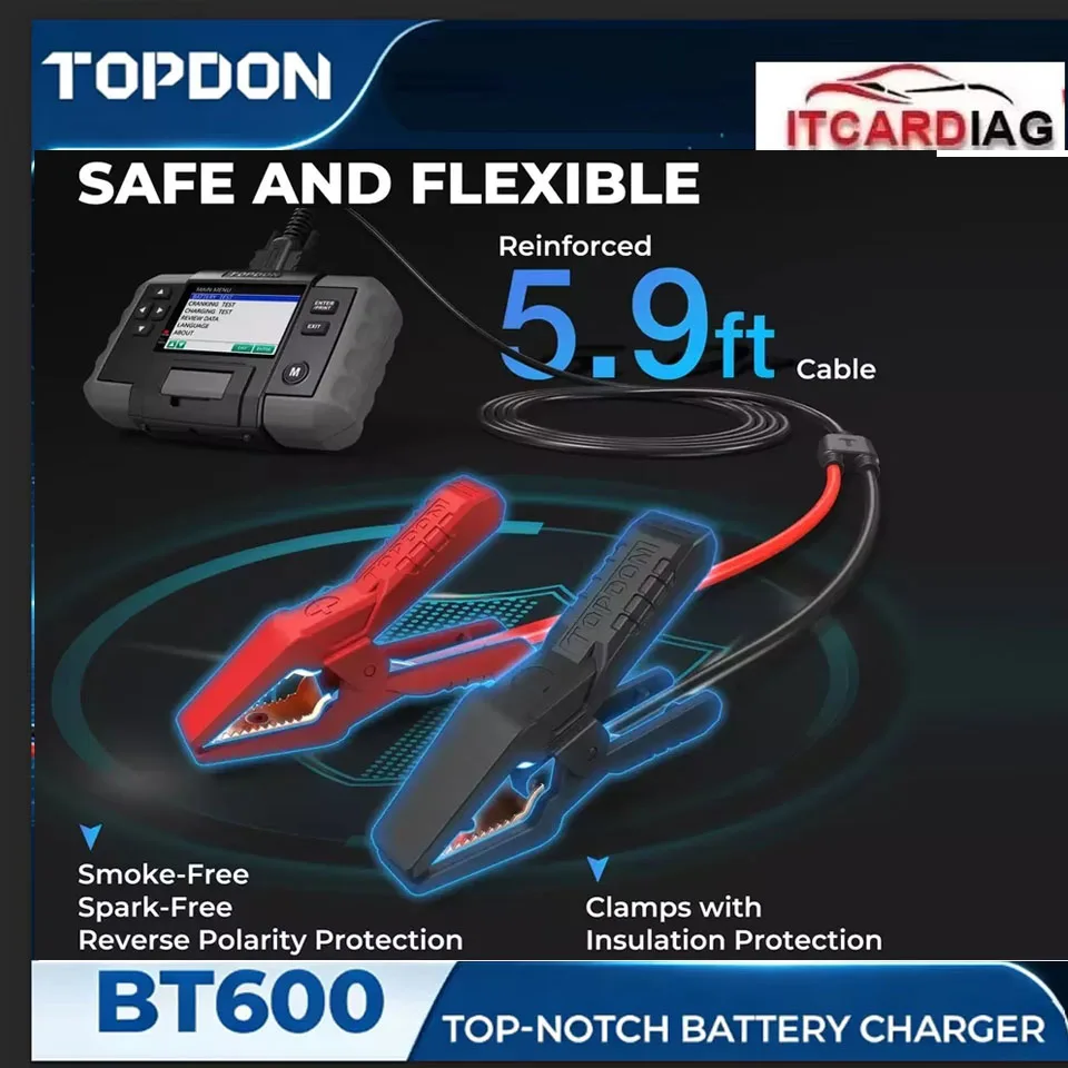 Car Battery Tester TOPDON BT600 99.5% Accuracy 12V 24V Car Truck Charging Cranking Analyzer  with Bulit-In Thermal Printer