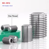 Tornillos sin cabeza de rosca de acero inoxidable DIN913 304, juego de tornillos hexagonales de punta plana, M3-M16 sin cabeza, paso de rosca fina de 0,35 a 1,5mm