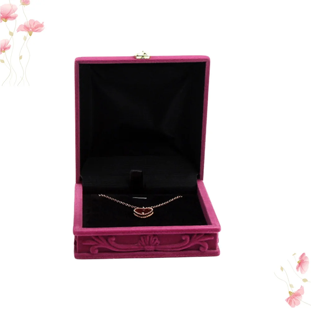 

Elegant Flocking Jewelry Box Rose Embossed Organizer Storage Case Gift For Birthday Wedding Valentine'S Day Mother'S Day
