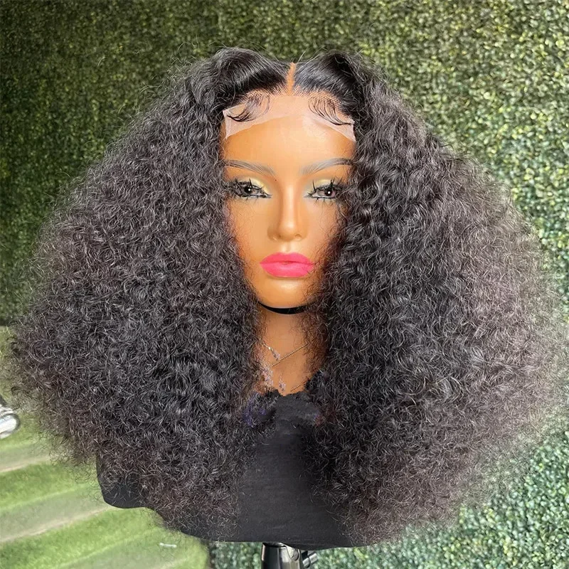 นุ่ม Glueless สีดําธรรมชาติ 180 ความหนาแน่นสั้น BOB Kinky CURLY ลึกลูกไม้ด้านหน้าวิกผมสําหรับผู้หญิงผมเด็กก่อน Plucked ทุกวัน