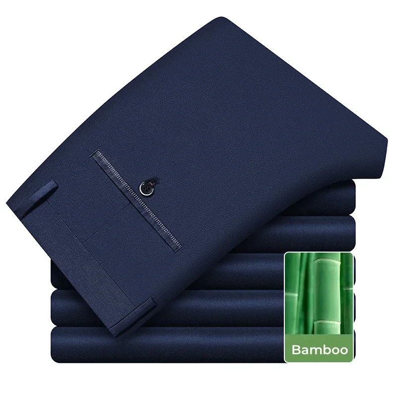 

Pop Bamboo Brand Thin Men's Casual Pants Summer New Classic Simple Breathable Fashion Slim Straight Suit Trousers Male