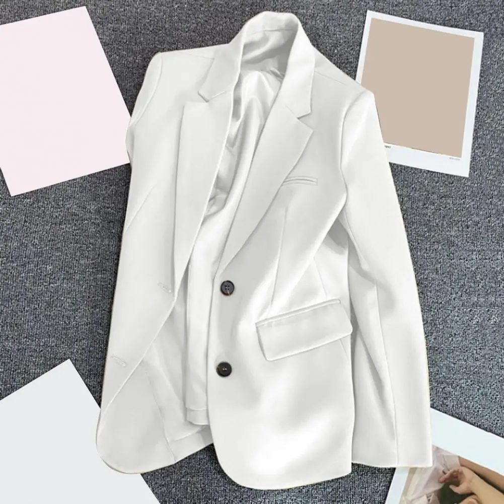 Versatile Women Suit Coat Elegant Lapel Suit Coat for Women with Flap Pockets Long Sleeve Work Outwear Solid Color Loose Fit