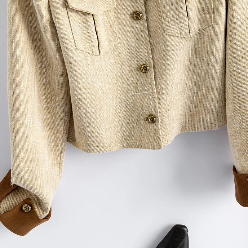 レディースカラーブロックツーピースラペルジャケット＋スカート 2025年春夏新作 小香風セット