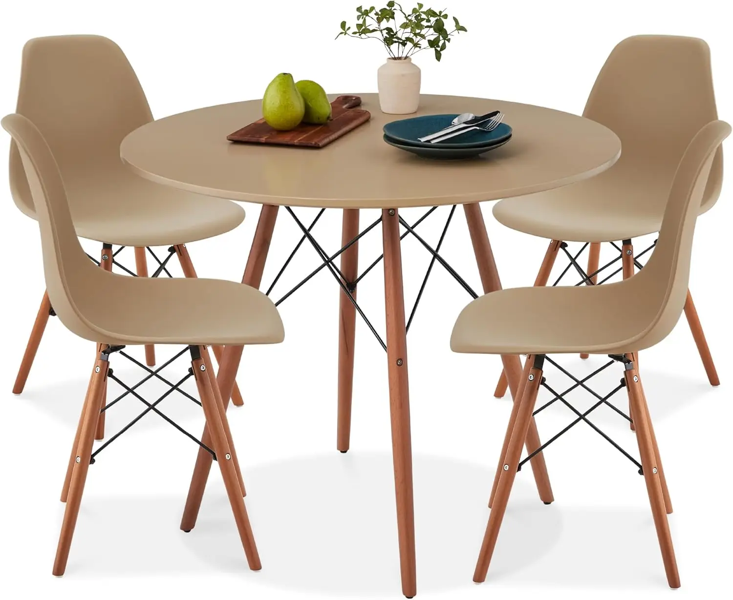 5-Piece Dining Set Compact Mid-Century Modern Table & Chair Set for Home, Apartment w/ 4 Chairs Plastic Seats