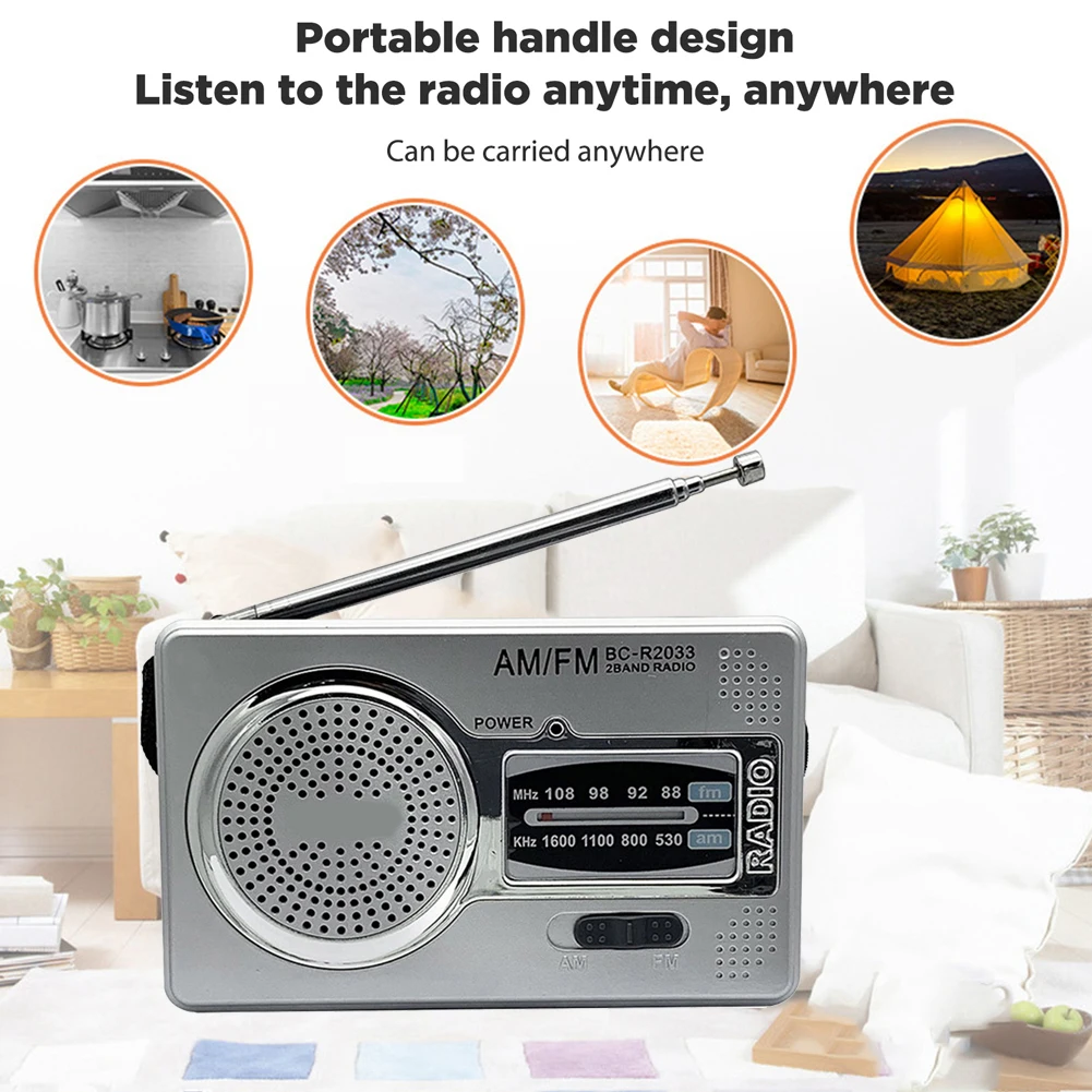 

AM FM Portable Radio Dual Band HiFi Music Player Elder Radio Battery Powered Elder Pointer Radio 3.5mm Jack Telescopic Antenna