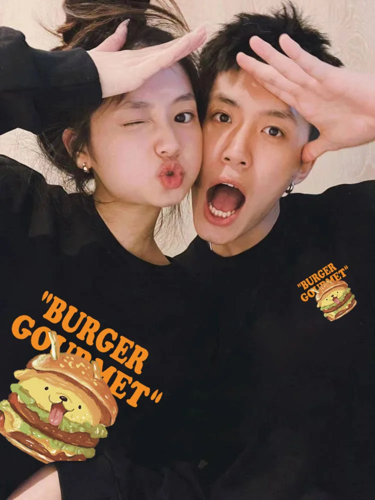 

Big Mac Hamburger Pattern Couple clothes 2024 New Autumn and Winter Crew Neck Sweater