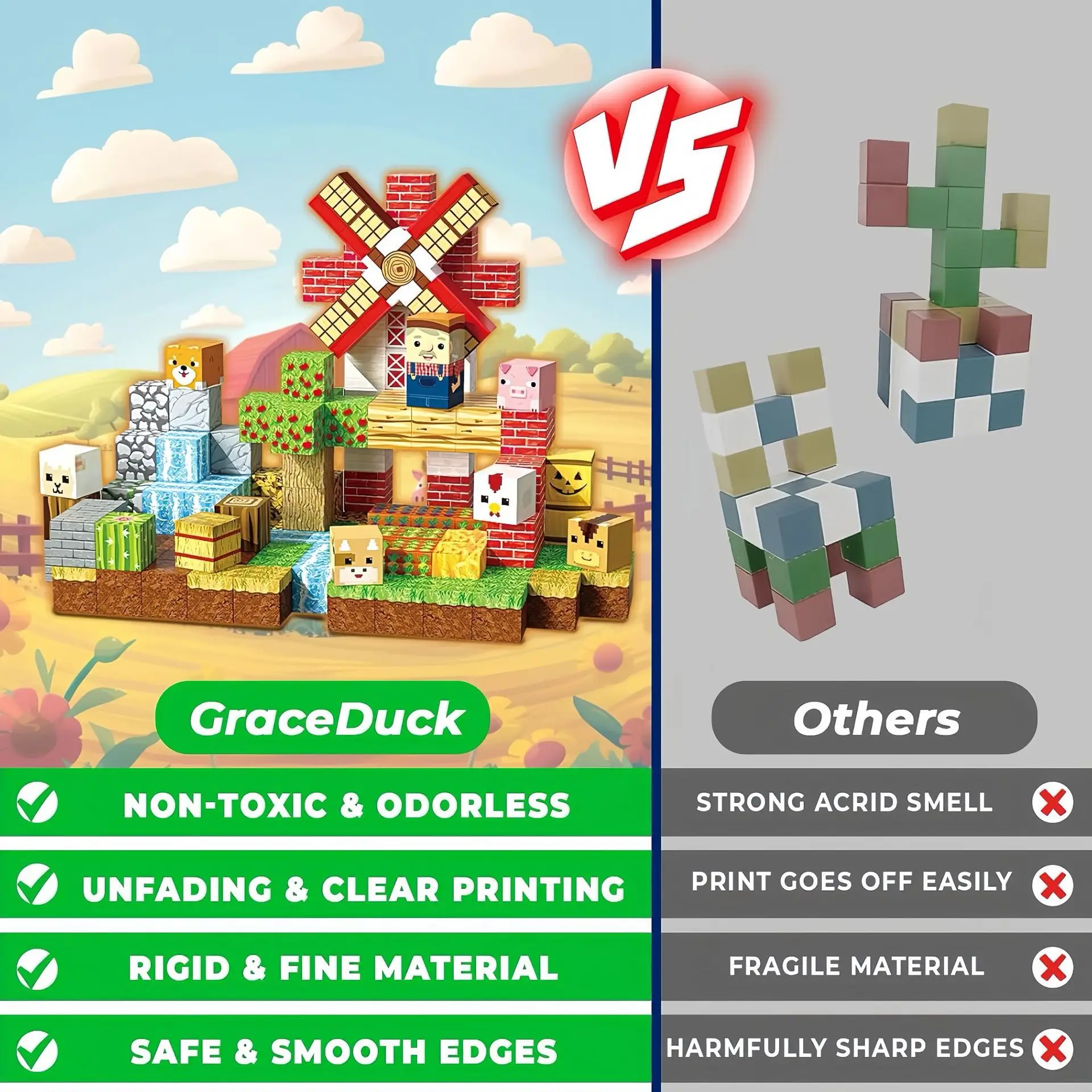 子供用組み立ておもちゃ 2cm 磁気ブロックセット 風車シーン マグネットワールドモデル STEMモンテッソーリ感覚キューブ 幼児向けギフト