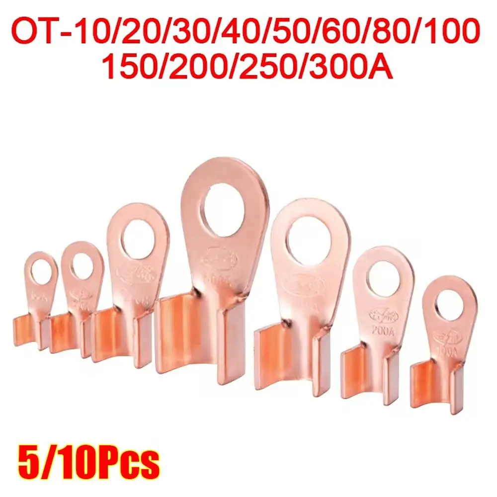 5/10Pcs OT Type Wire Nose Terminal Crimp Non-Insulated 1.5-16mm2 Cable Connector Kit OT 10A-400A Bolt Hole Tinned Copper Lugs