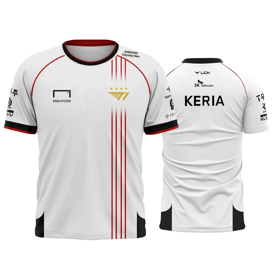 T1 Faker 2025 Away Jersey – White & Red LCK Championship Gaming