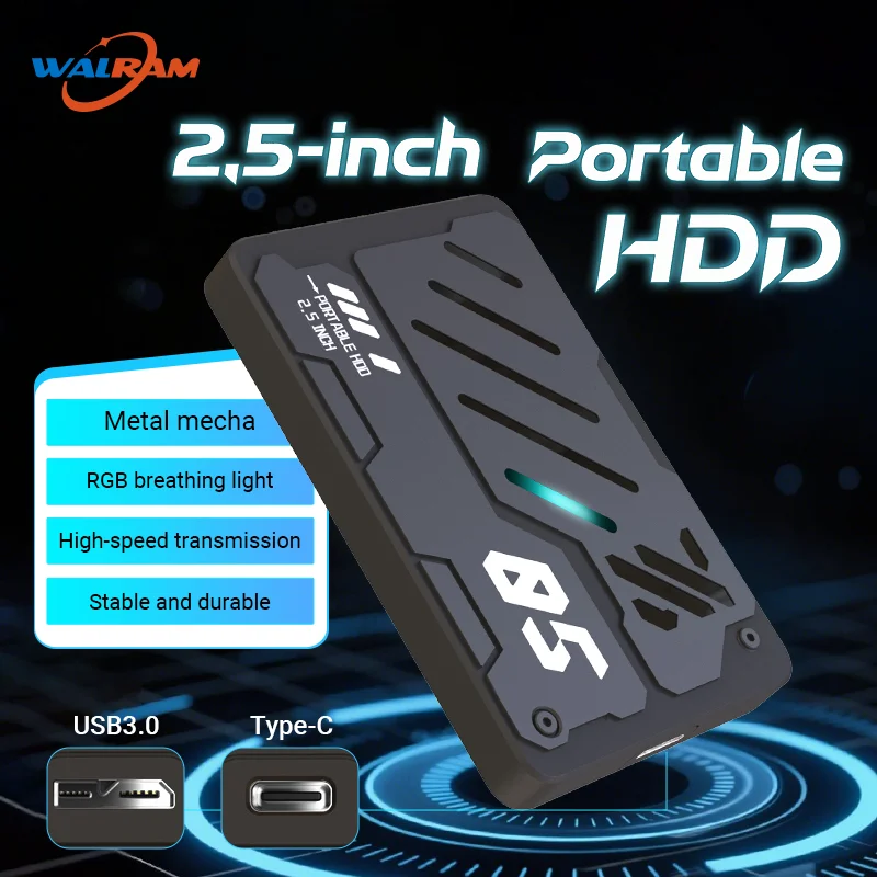 Портативный внешний жесткий диск 2,5 дюйма USB 3.0 MECHA Style RGB HDD 160G/250G/320G/500G/750G/1TB для ПК Mac Настольный ноутбук PS5 Xbox Портативный внешний жесткий диск 2,5 дюйма USB 3.0 MECHA Style RGB HDD 160G/250G/320G/500G/750G/1TB для ПК Mac Настольный ноутбук PS5 Xbox