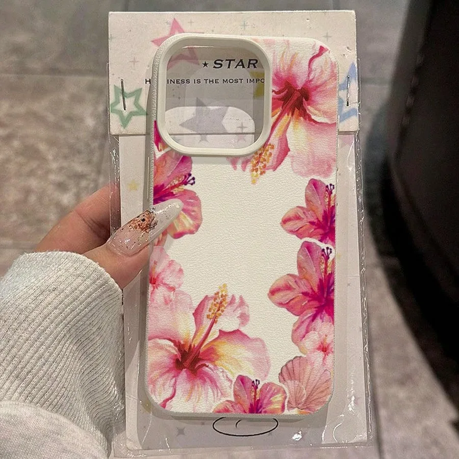 

Flower Material Watercolor Hibiscus Lichee Pattern Phone Case For iPhone 16e Cases iPhone 15 14 13 12 11 Pro Max Plus XS X Cover