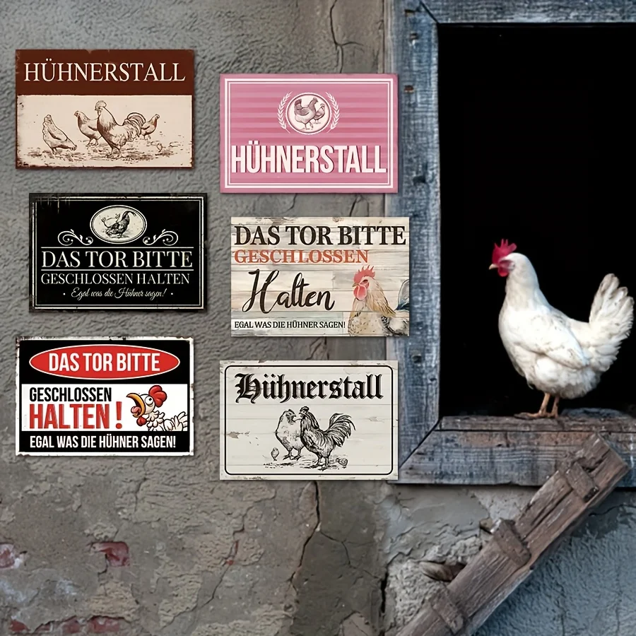 Decorative Sign & Plaque 6pcs Vintage Chicken Metal Signs, Humorous Farmhouse Wall Art, 20.32X30.48 Cm, Rustic Designs with Roos