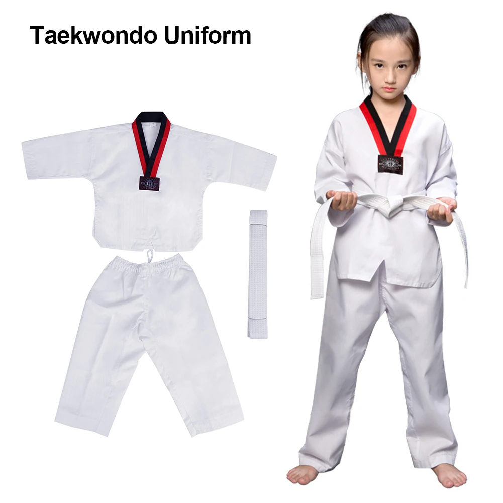 Customize Patten Clothing White Taekwondo Uniforms WTF Karate Judo Dobok Children Adult Size Unisex Long Sleeve Gi Uniform