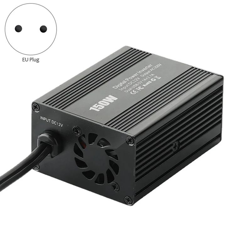 Onduleur de voiture à charge rapide, convertisseur de puissance, répartiteur, double USB, noir, prise UE, DC 12V à AC 220V, 150W