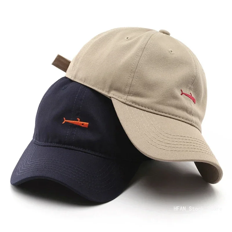 Gorra de Hip Hop para hombre, bordado de pescado, estilo japonés, gorras de béisbol Harajuku, gorras Snapback para papá, sombrero ajustado para mujer, Beige, blanco, caqui y gris