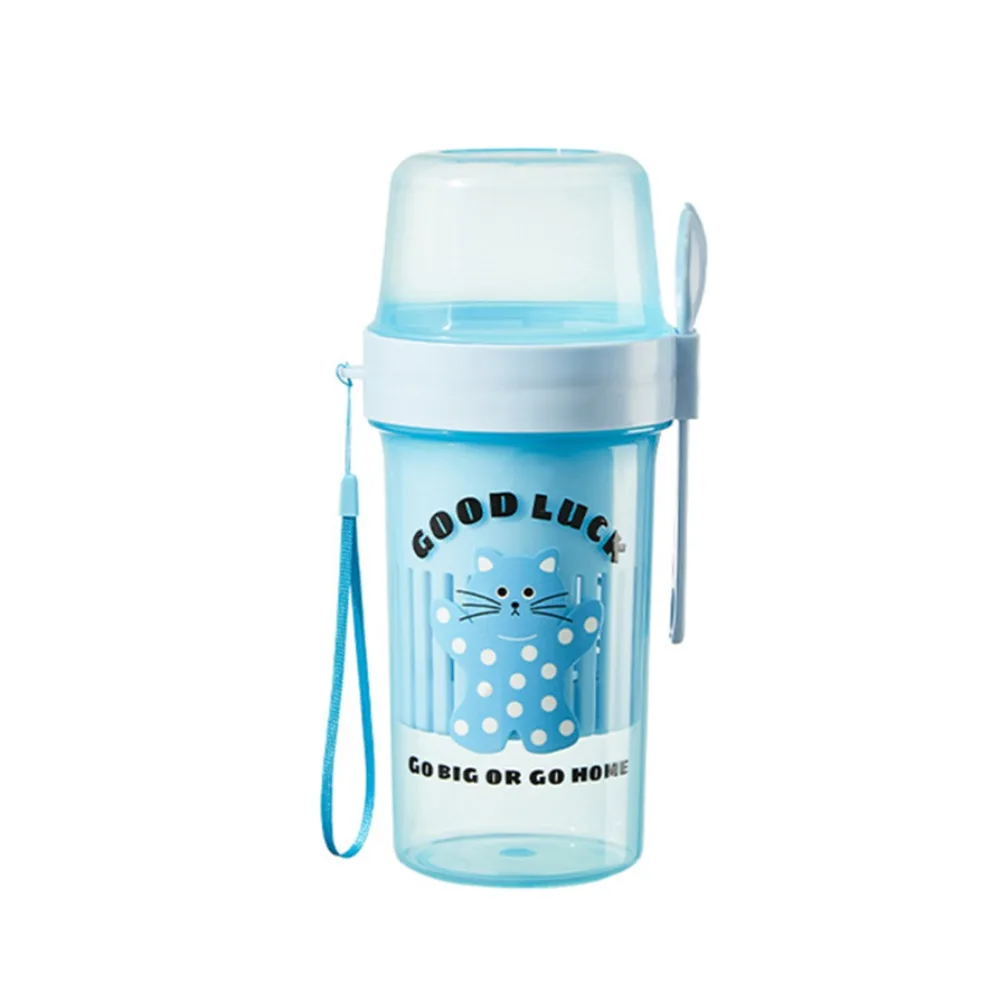 

Multipurpose Double Layer Yogurt Filter Cup Spring Pressure Leakproof Breakfast Oatmeal Cup Plastic with Spoon Salad Cup Office