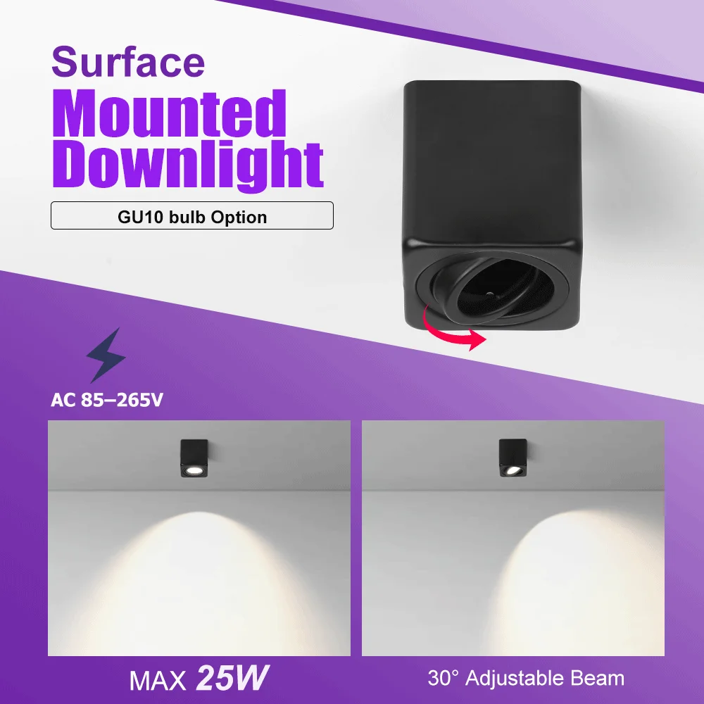 Surface-Mounted Downlight GU10 3 Colors Ceiling Lamp Adjust 30° Spot Lamp Replaceable Bulb LED Spotlight for Living Room Bedroom