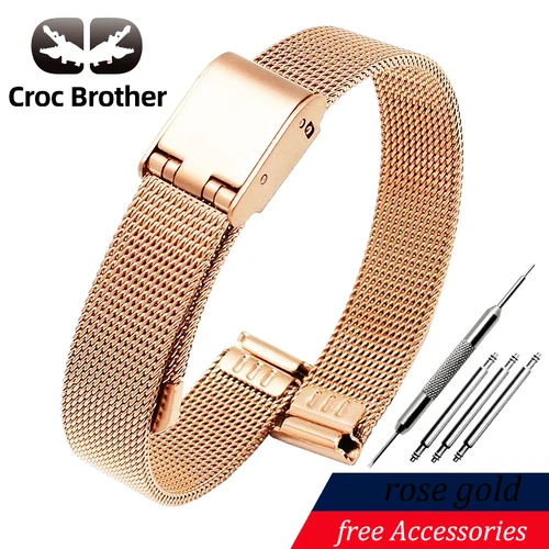 Correas de 8/10/12/13/14/15/16/17/18/19/20/21/22/24mm para correa de reloj milanesa de malla Seiko de 0,6mm para pulsera de acero inoxidable DW