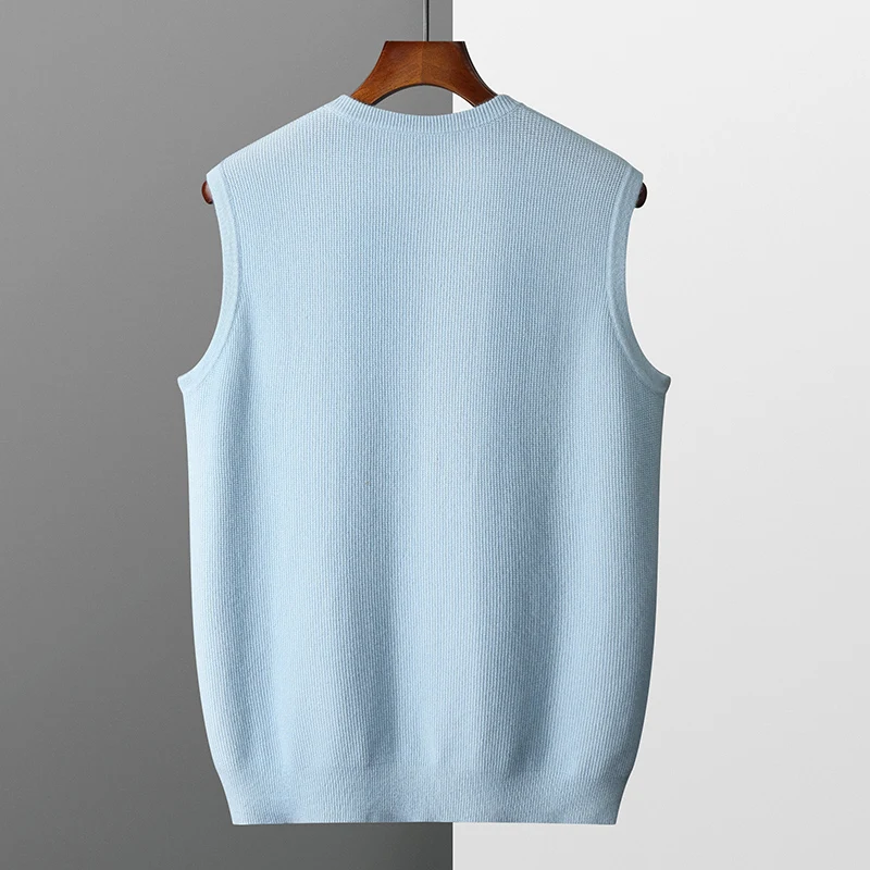 Men's 100% Merino Wool Round Neck Sleeveless Vest Cashmere Camisole Layering Knit Casual Undershirt Loose Fit Trendy Sweater