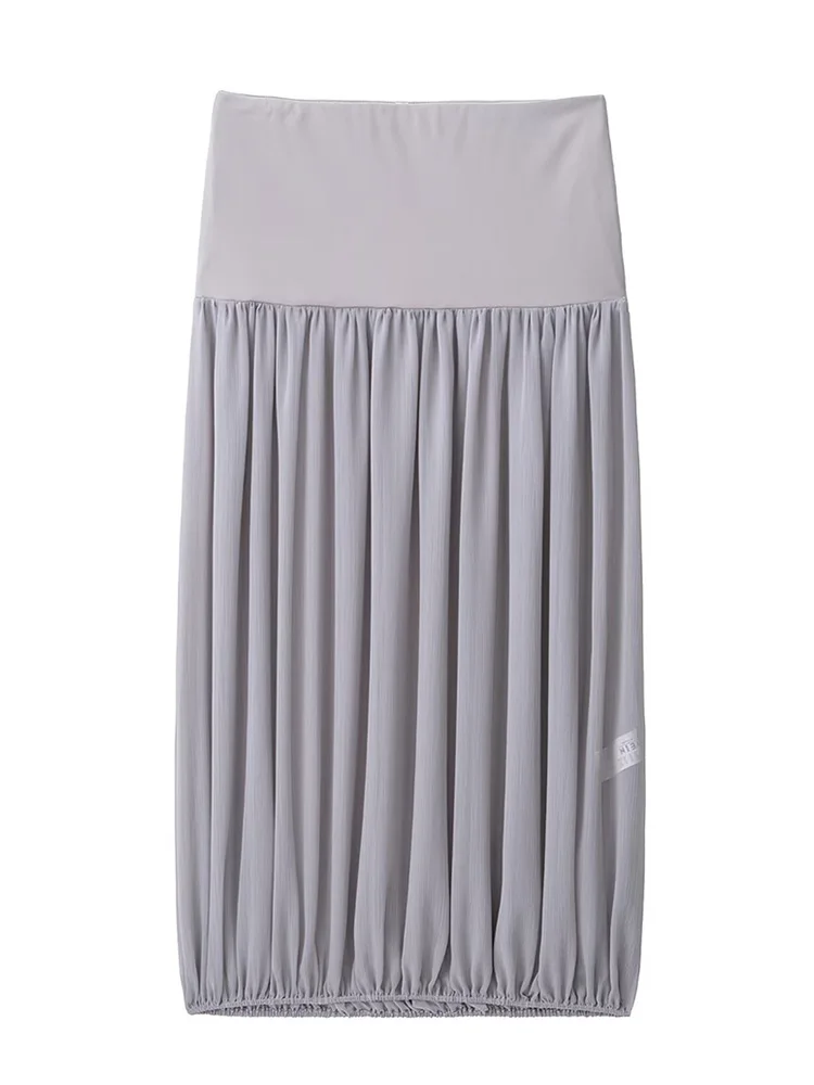 

SIYANG Women Fashion Grey Patchwork Pleated See Through Midi Skirt Vintage High Elastic Waist Female Chic Lady Skirts