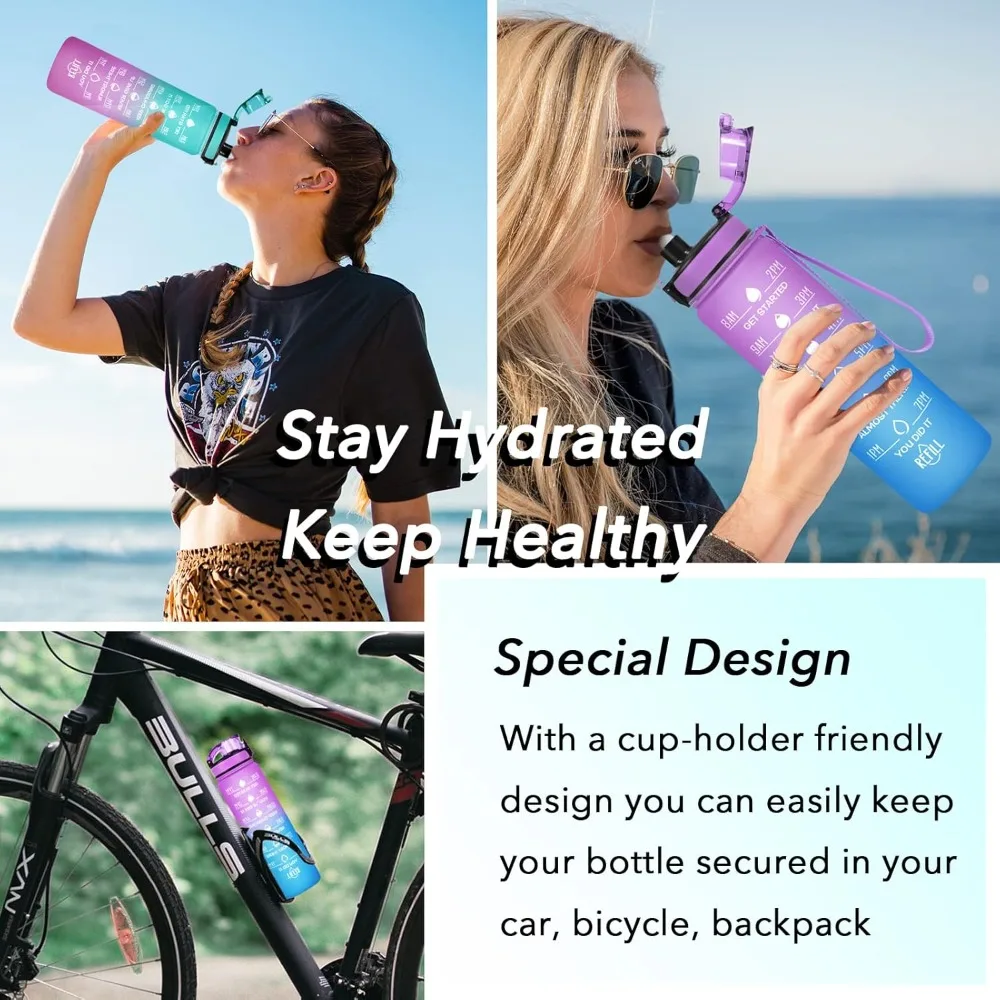 Large Capacity Water Bottle with Drinking Time and Straw, Leakproof, Suitable for Office, Gym, Outdoor Sports Water Bottle