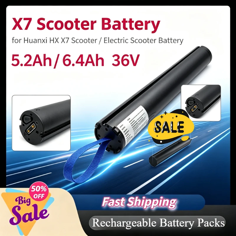36V 5.2Ah 6.4Ah X7 Scooter Battery for Huanxi HX X7 Scooter Electric Scooter Battery 36V Foldable Built‑in Rechargeable Battery