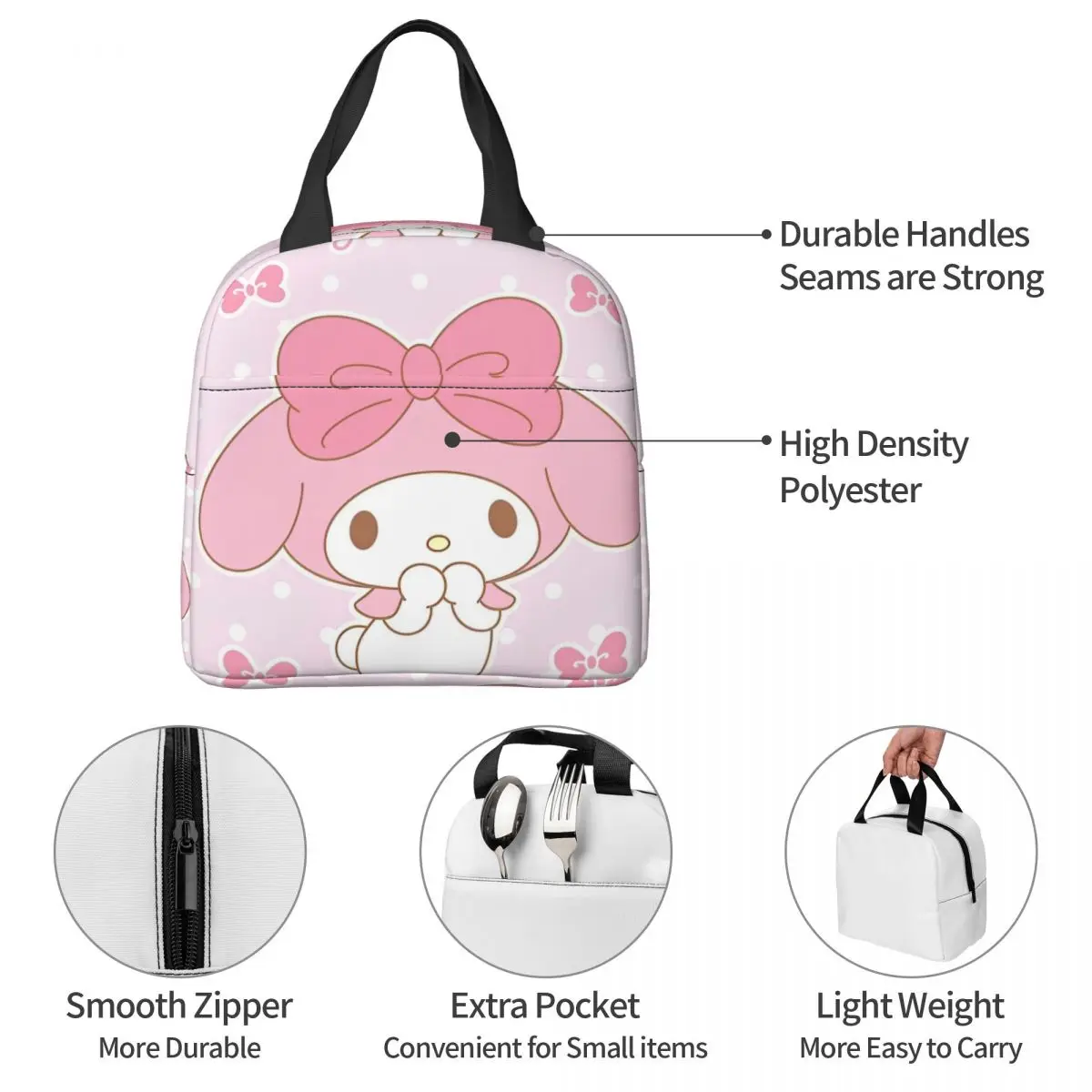 Sanrio Kawaii My Melody Insulated Lunch Bags borsa termica riutilizzabile Anime Lunch Box ad alta capacità Tote uomo donna lavoro viaggi