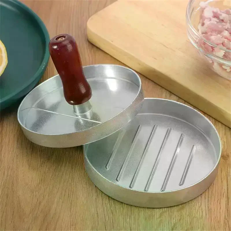Non Stick Aluminum Burger Press With Ergonomic Wooden Handle Perfect For Home Kitchen Backyard Barbecue