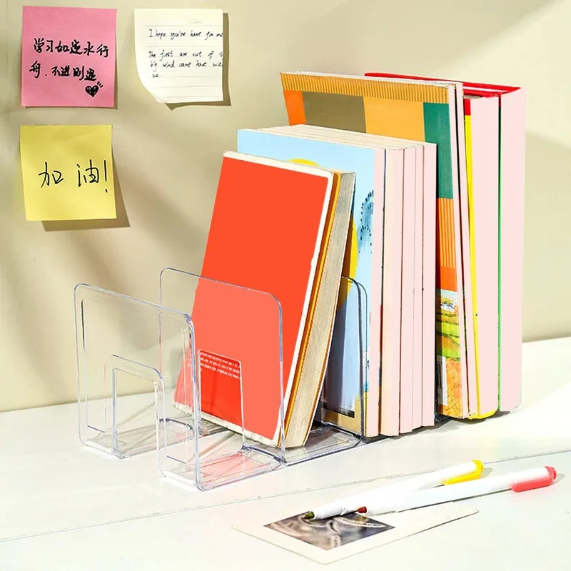 Book Stand Desktop Book Organizer Divider Board Bookshelf Desk Storage Rack Transparent Acrylic Bookend Book Holder