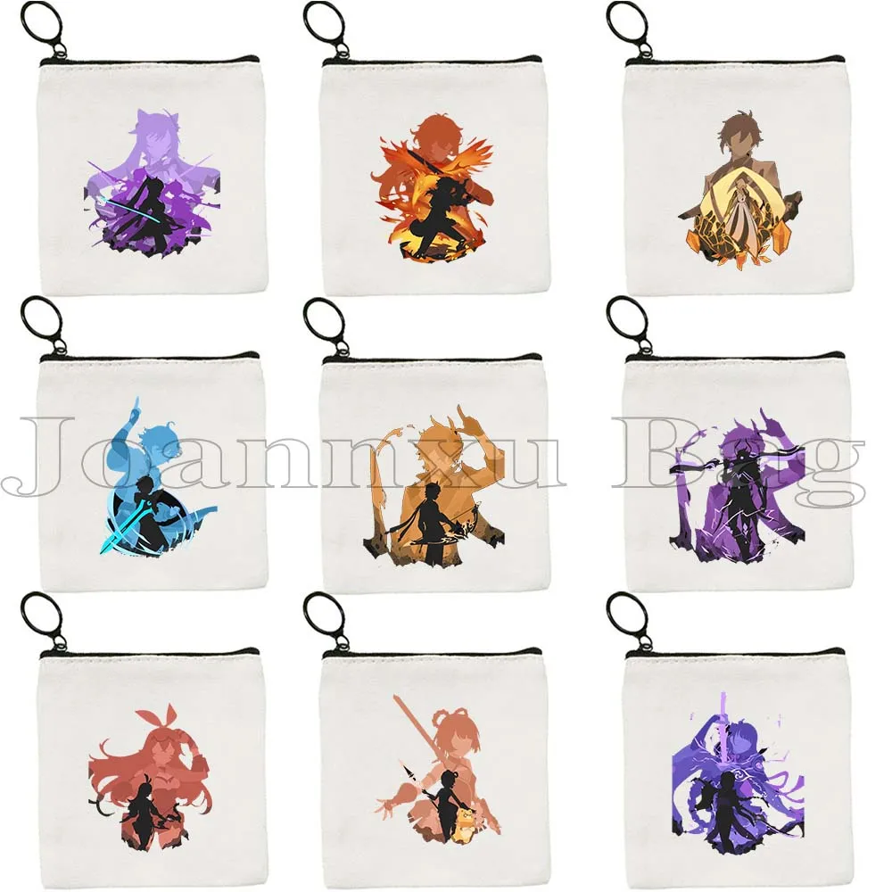 Anime Manga Raiden Hu Tao Kaeya Kazuha Keqing Zhongli Genshin Impact Kawaii Canvas Coin Purse Key Case Small Bag Wallet Pouch