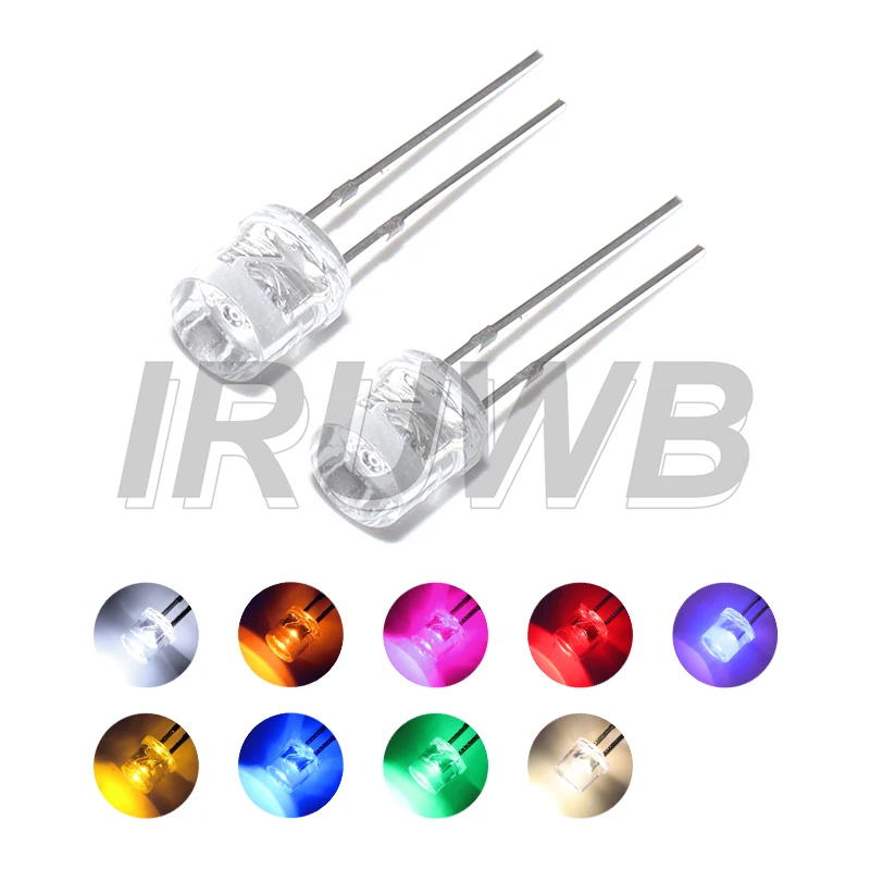 100Pcs 5mm  9 Colors Lights Flat Top LED Diode Bright Bulb Lamps Electronics Components Indicator Light Emitting Diodes