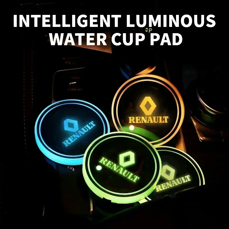 1/2Pcs Luminous Car Cup Coaster Holders with Car LED Atmosphere Light and Logo Lamp Suitable for Renault Sport Duster Megane 2 3
