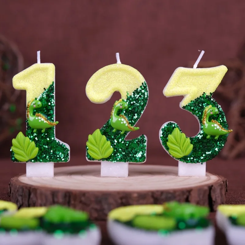 New 0-9 Number Birthday Candles original Green Dinosaur World birthday cake digital party candle decoration