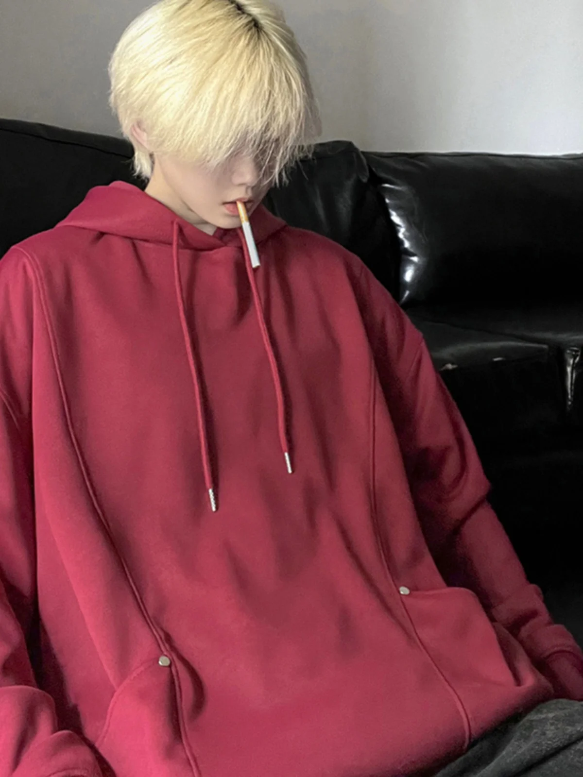 

Red Wine Color American Sle Hoodie Men's Heavyweight Tough Sexy High-End Feeling Jaet Autumn Season Hard-wearing Hoodie