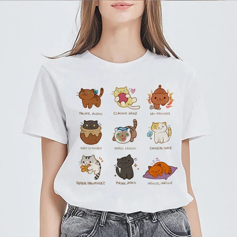 Summer Female Tee shirt Basic Potter Cats O-neck Short Sleeved  Print Harajuku Tops Women T-shirt Casual Kawaii Ladies T-shirt