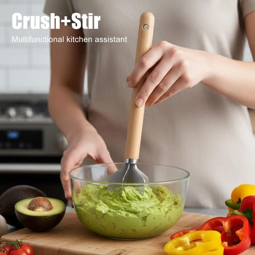 

Kitchen Meat Mincer 304 Stainless Steel Meat Masher with Wooden Handle 6-blade Ground Beef Chopper Potato Vegetable for Kitchen