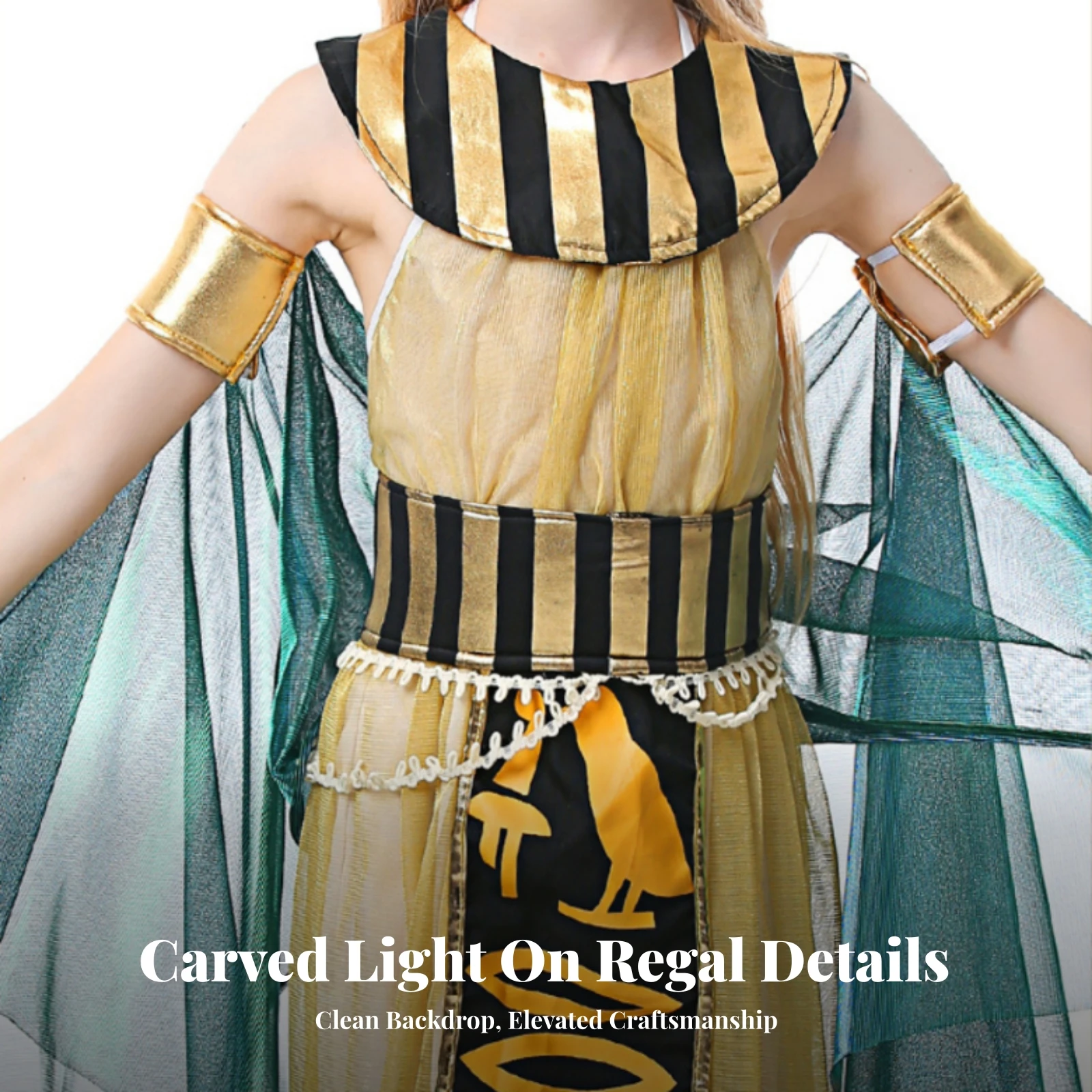 Egyptian Queen Costume Sleeveless Egyptian Dress with Cape Pharaoh Costume Elegant Dress with Wrist Cuffs Eye-Catching for Girls