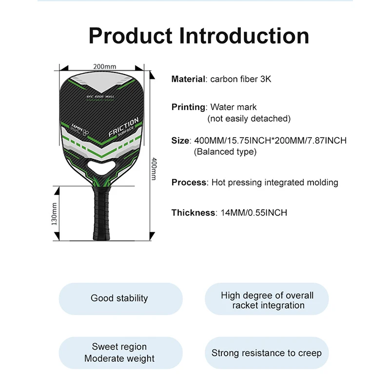 New Professional Competition Racket 14MM Thickness Hot Pressed Integrated PP Honeycomb Core 3K Carbon Fiber Pickleball Paddle