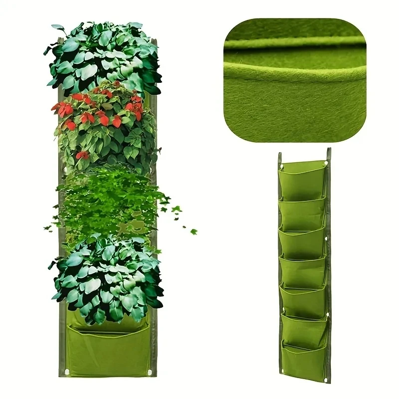 7 Pocket Vertical Growing Planting Bag Felt Fabric Wall Hanging Outdoor Garden Planter Pot Flower Vegetable Growing Container