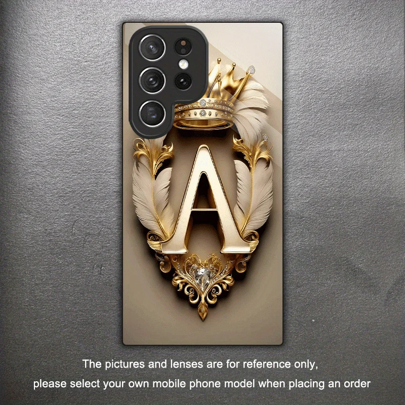 Crown letter A pattern glass phone case suitable for Samsung Galaxy S26 S25 S24 S22 S21 S20 FE/Ultra/Plus anti fall back cover