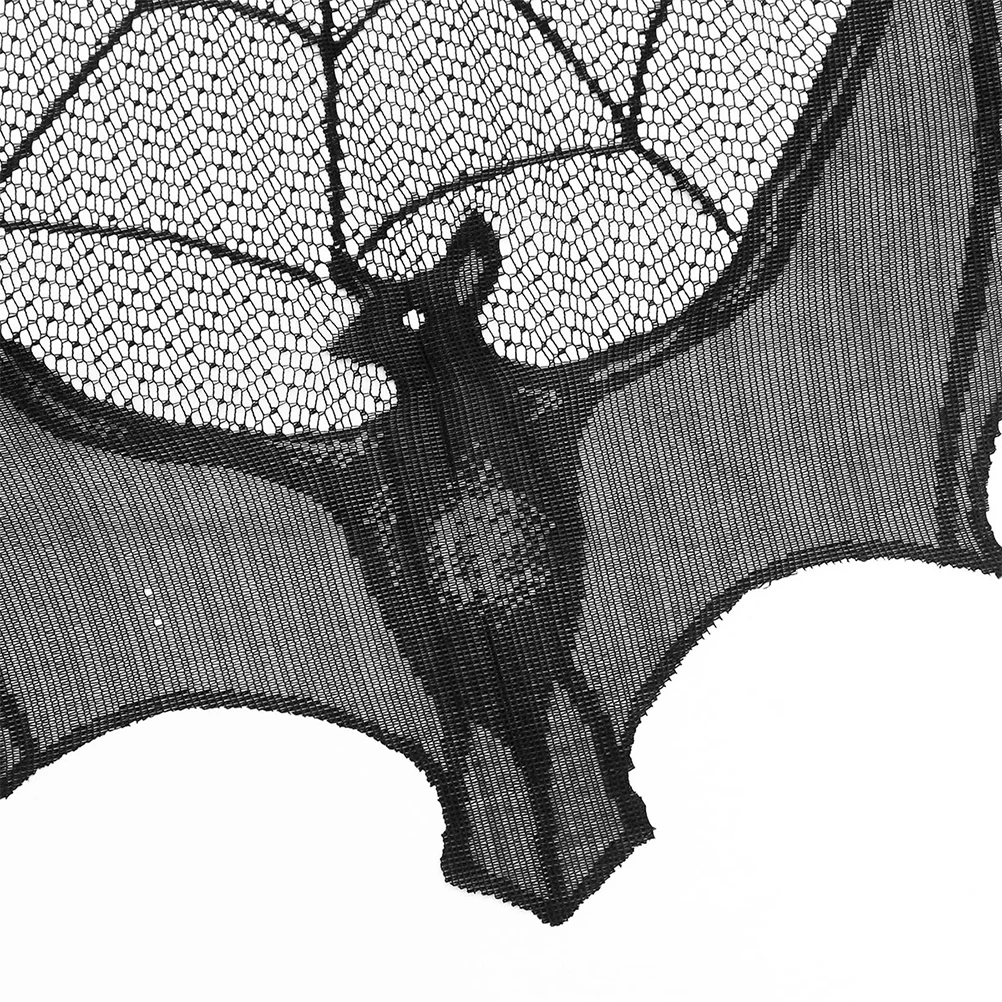 

2PCS Black Lace Spider Web Bat Fireplace Mantle Scarf Halloween Table Runner Cover Decor Party Year Round Use Tablecloth